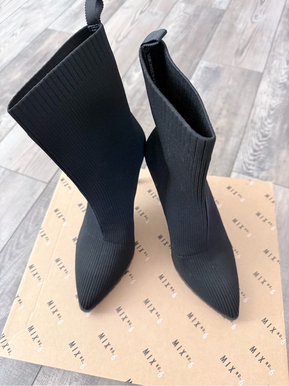 Mix No. 6 Black Ribbed Knit Pointed-Toe Sock Booties
